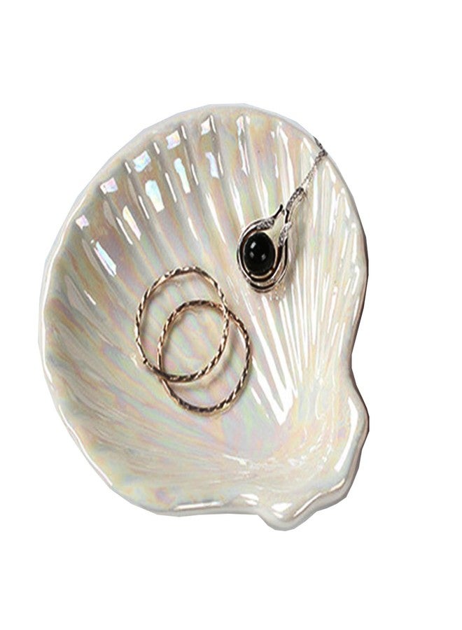 BESSKON Shell Jewelry Ring Holder, Cute Room Decor Seashell Tray, Small Ceramic Plate Bowl, Engagement Ring Trinket Dish, Wedding Jewelry Tray for Earrings, Keys, 3.9" - Image 1