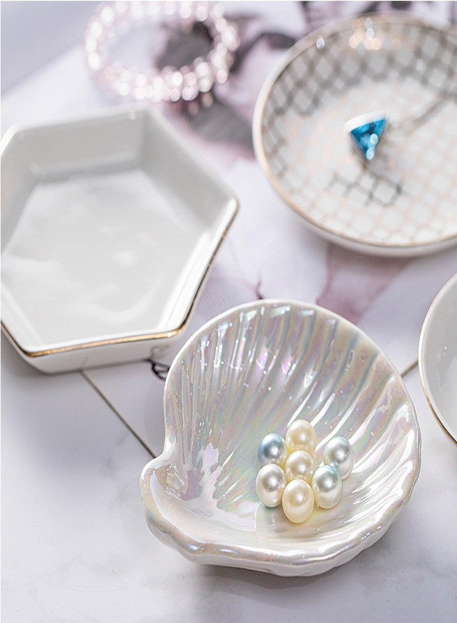 BESSKON Shell Jewelry Ring Holder, Cute Room Decor Seashell Tray, Small Ceramic Plate Bowl, Engagement Ring Trinket Dish, Wedding Jewelry Tray for Earrings, Keys, 3.9" - Image 5