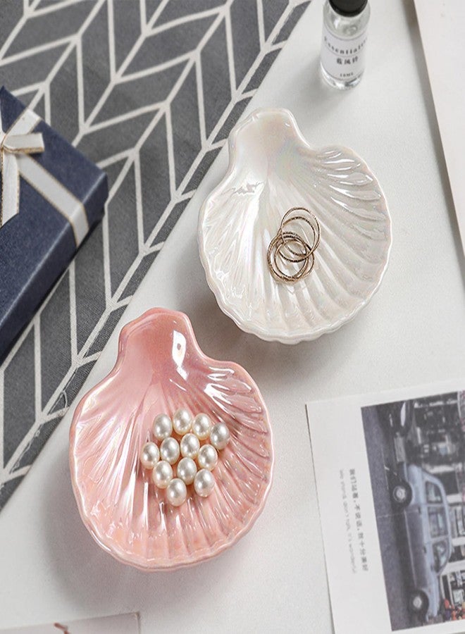 BESSKON Shell Jewelry Ring Holder, Cute Room Decor Seashell Tray, Small Ceramic Plate Bowl, Engagement Ring Trinket Dish, Wedding Jewelry Tray for Earrings, Keys, 3.9" - Image 4
