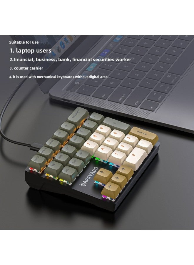 33-key Mechanical Numeric Keyboard Green Axis Red Axis Left Hand One-handed External Keypad For Financial Accounting-Color:Shimmer-green Axis  - Image 5