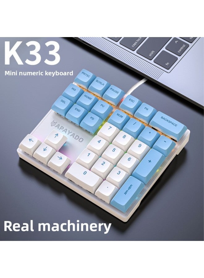 33-key Mechanical Numeric Keyboard Green Axis Red Axis Left Hand One-handed External Keypad For Financial Accounting-Color:Shimmer-green Axis  - Image 2