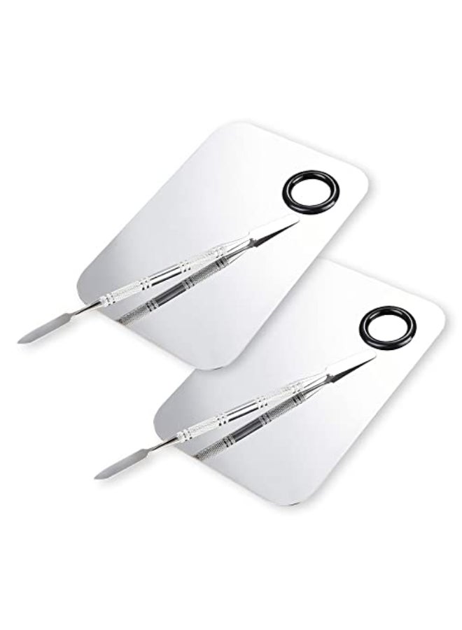 ALIOBC Makeup Mixing Palette Upgrad Stainless Steel Metal Foundation Palette with Spatula Artist Tool for Mixing Foundation NailArt Size 45x29 in2 Pcs - Image 1