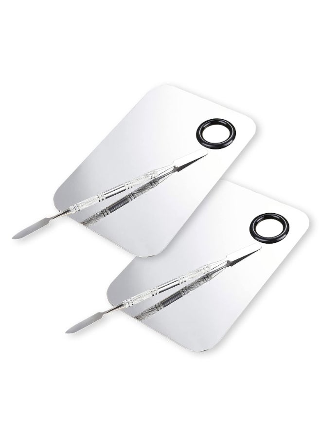 ALIOBC Makeup Mixing Palette Upgrad Stainless Steel Metal Foundation Palette with Spatula Artist Tool for Mixing Foundation NailArt Size 45x29 in2 Pcs - Image 2