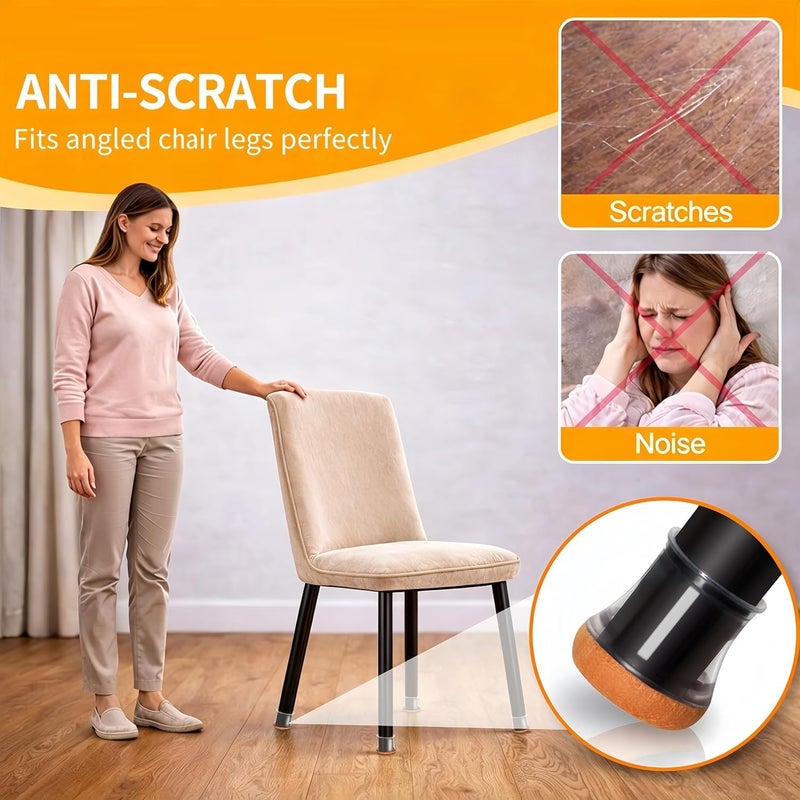 Silicone Chair Leg Protectors for Hardwood and Tile Floors – Anti Scratch & Noise Cancelling Chair Leg Protectors for Table and Chair Leg – 4 Pack Transparent Flexible Anti-Slip (Black) - Image 4