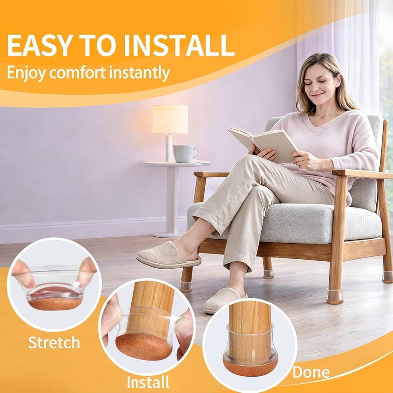 Silicone Chair Leg Protectors for Hardwood and Tile Floors – Anti Scratch & Noise Cancelling Chair Leg Protectors for Table and Chair Leg – 4 Pack Transparent Flexible Anti-Slip (Black) - Image 2