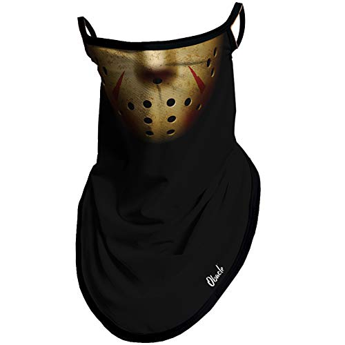 Obacle Bandana Face Mask with Ear Loops Neck Gaiter Face Mask Scarf Face Cover for Men Women (Skull Hole Black Yellow) - Image 1