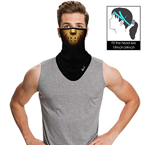 Obacle Bandana Face Mask with Ear Loops Neck Gaiter Face Mask Scarf Face Cover for Men Women (Skull Hole Black Yellow) - Image 2