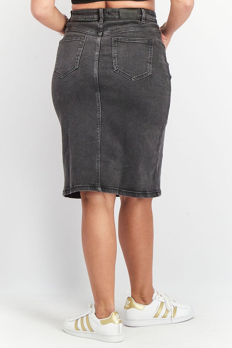 Tchibo Women Washed Front Slit Denim Midi Skirt, Black - Image 4