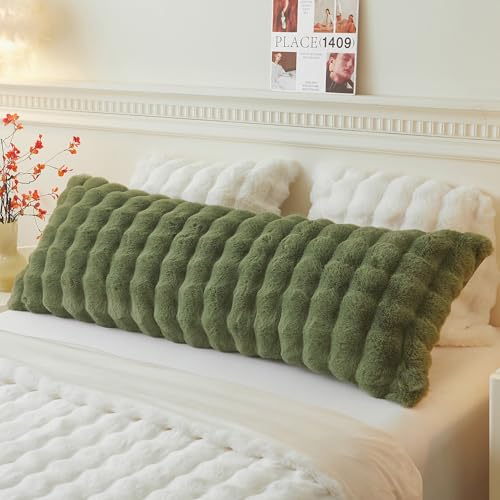LIFEREVO Fluffy Faux Rabbit Fur Body Pillow Cover, Cozy Moss Bubble Shaggy Plush Bed Body Pillowcase with Zipper Closure, Long 20"x54" Fuzzy Furry Pillow Case for Bedroom Home Decoration, Sage Green - Image 1