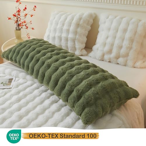 LIFEREVO Fluffy Faux Rabbit Fur Body Pillow Cover, Cozy Moss Bubble Shaggy Plush Bed Body Pillowcase with Zipper Closure, Long 20"x54" Fuzzy Furry Pillow Case for Bedroom Home Decoration, Sage Green - Image 3