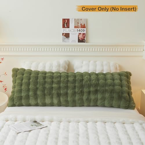 LIFEREVO Fluffy Faux Rabbit Fur Body Pillow Cover, Cozy Moss Bubble Shaggy Plush Bed Body Pillowcase with Zipper Closure, Long 20"x54" Fuzzy Furry Pillow Case for Bedroom Home Decoration, Sage Green - Image 2