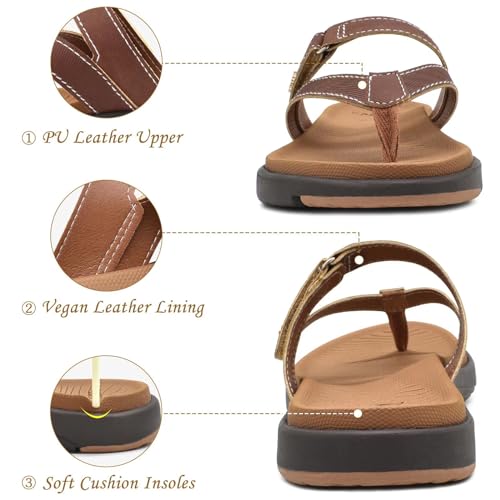 COFACE Womens Orthopedic Flip Flops Ladies Slip On Athletic Yoga Memory Foam Cushion Recovery Walking Thong Sandals Summer Beach Pool Slippers Comfortable Plantar Fasciitis Arch Support Brown Size 10 - Image 5