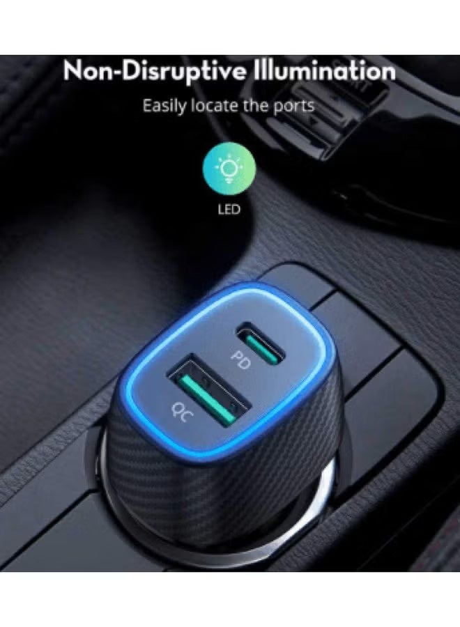 راف باور شاحن سيارة مزدوج المنفذ USB بقوة 60 واط مع ضوء محيطي LED PD36W VC009 - Image 3