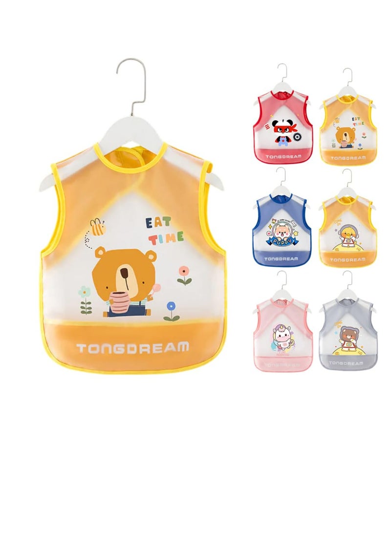 KASTWAVE مريلة أطفال قابلة للتعديل، عبوة من 6 مرايل للأطفال من سن 0 إلى 4 سنوات، مرايل سيليكون للبنات أو الأولاد، مريلة قابلة للتعديل ومقاومة للماء، مرايل متعددة الوظائف للتغذية، سيلان اللعاب أثناء التسنين - Image 1