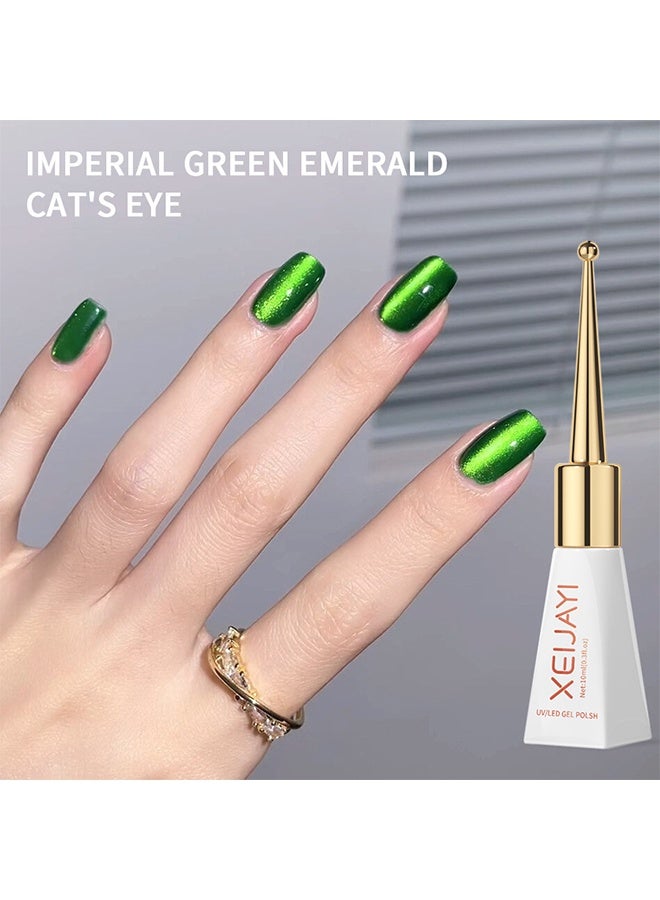 XEIJAYI Uv Led Gel Polish, Imperial Green Emerald Cat Eye Gel Nail Polish, Magnetic Shimmer UV/LED Soak-Off Nail Gel, Long-Lasting Salon-Quality Varnish for Home & Professional Manicure 10ml - Image 3