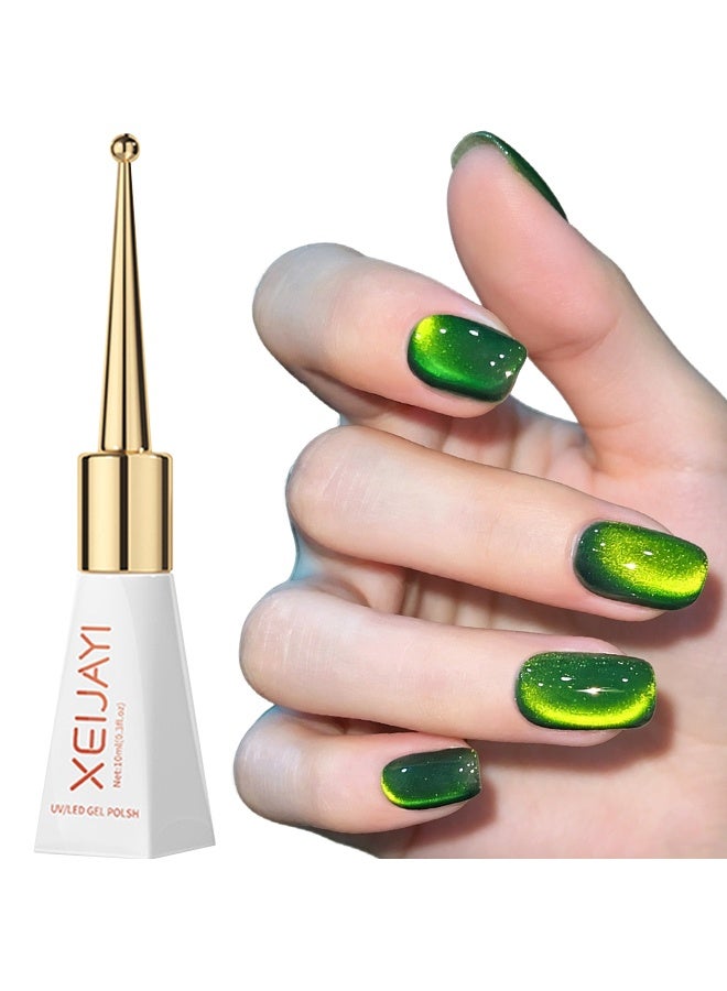 XEIJAYI Uv Led Gel Polish, Imperial Green Emerald Cat Eye Gel Nail Polish, Magnetic Shimmer UV/LED Soak-Off Nail Gel, Long-Lasting Salon-Quality Varnish for Home & Professional Manicure 10ml - Image 1