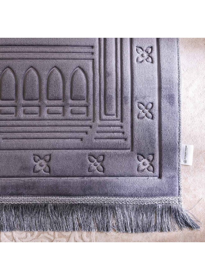 DANUBE HOME Janamaz Flannel Memory Foam Prayer Mat – Extra Soft Islamic Muslim Prayer Rug With Thick Comfort Padding – Anti-Slip, Foldable, Travel-Friendly, Gift Option - Grey - 80X120 Cm  - Image 2