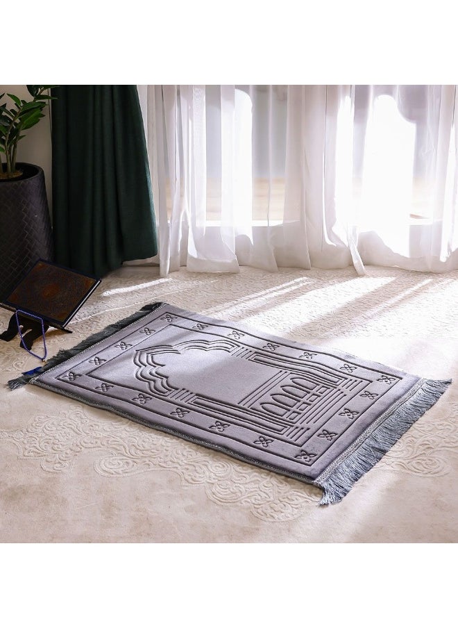 DANUBE HOME Janamaz Flannel Memory Foam Prayer Mat – Extra Soft Islamic Muslim Prayer Rug With Thick Comfort Padding – Anti-Slip, Foldable, Travel-Friendly, Gift Option - Grey - 80X120 Cm  - Image 3