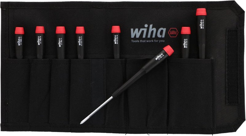 ويها مجموعة أدوات للبراغي من نوع Wiha 26199، تحتوي على أدوات براغي ذات فتحات وأدوات براغي من نوع Phillips، موجودة داخل حقيبة قماش متينة، تتكون من 8 قطع - Image 2