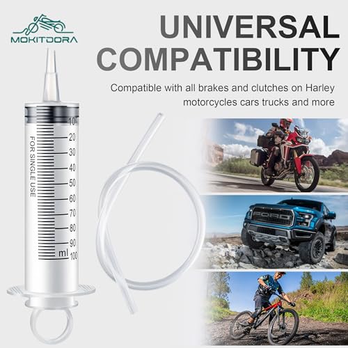 MoKitDora Brake-Clutch Fluid Bleeder Kit Hydraulic Disc Brake Bleed Tool 100ML Hose Universal Oil Fluid Extractor for Harley Motorcycles Cars Trucks Scooters Quads Repair Maintenance - Image 2