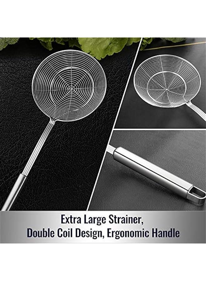 Hiware Solid Stainless Steel Spider Strainer Skimmer Ladle, Kitchen Utensils Wire Strainer Pasta Strainer Spoon, 7 Inch - Image 3