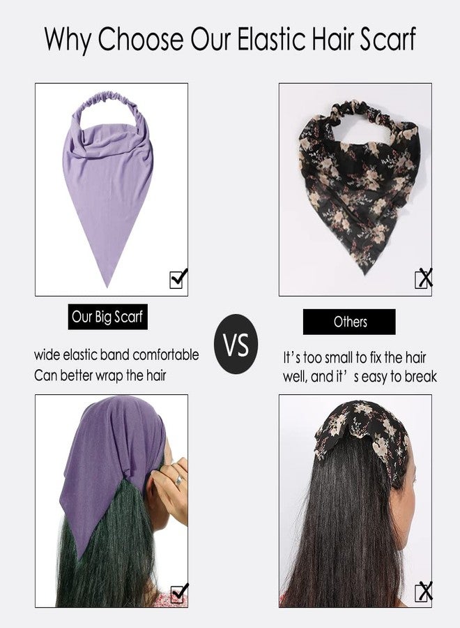 Vercret 6 Pack Hair Scarf Headband for Women - Elastic Hair Kerchief Boho Large Triangle Bandana Head Scarf with Clips Non Slip Tie Dye Headbands Scarves for Girls - Image 3