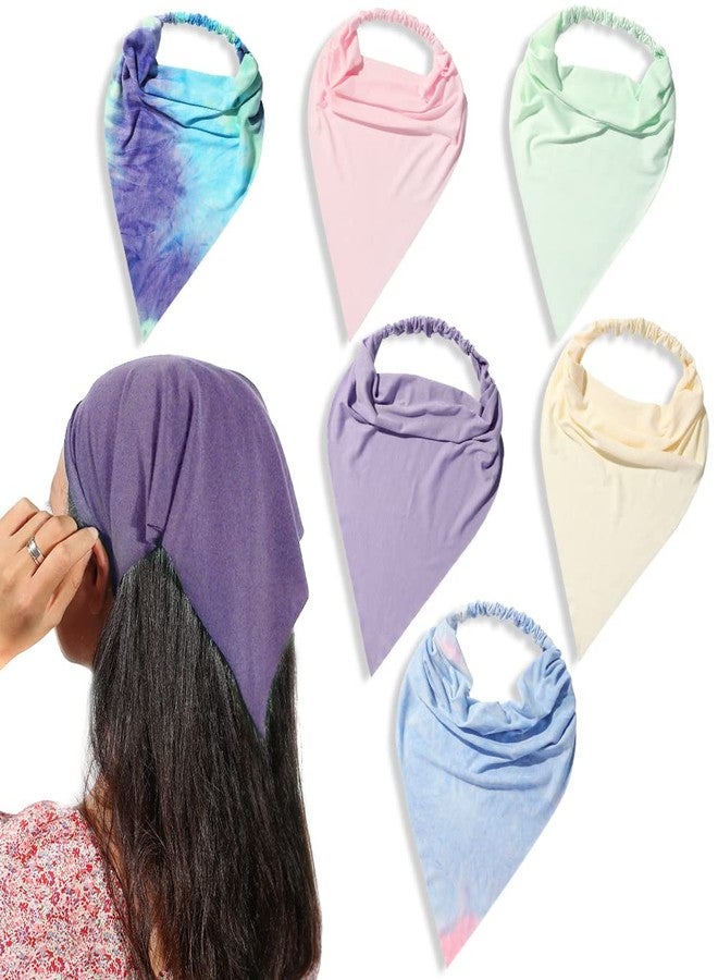 Vercret 6 Pack Hair Scarf Headband for Women - Elastic Hair Kerchief Boho Large Triangle Bandana Head Scarf with Clips Non Slip Tie Dye Headbands Scarves for Girls - Image 1