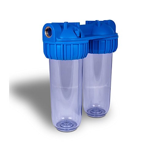 Ronaqua Dual Whole House Water Filter System, Transparent Standard Housings, Presser Relief Button, 3/4” Inlet/Outlet Brass Port, Meets NSF Standards & Regulations (5 Mic Pleated & Standard Sediment Filters) - Image 2