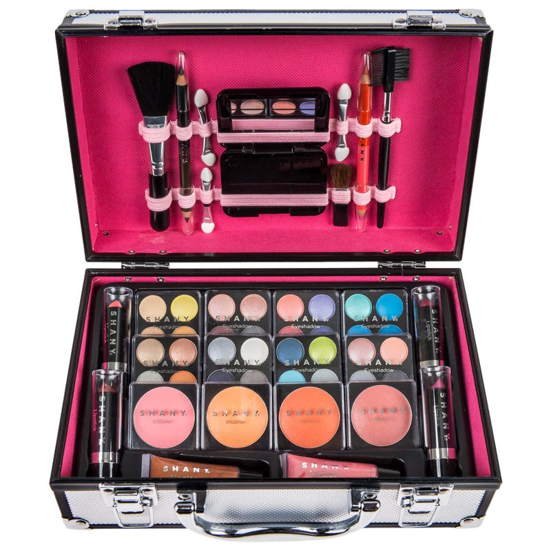SHANY Carry All Make up Train Case with Pro Makeup Set, Beauty Brushes, Lipsticks, Eye Shadows, Blushes, Powders, and more - Reusable Cosmetics Storage Organizer - Premium Gift Packaging - Silver - Image 5