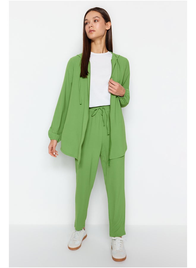 trendyol - Green Hooded Zippered Cardigan-Trousers Woven Bottom-Top Set TCTSS22US0026 - Image 1
