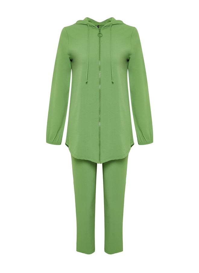 trendyol - Green Hooded Zippered Cardigan-Trousers Woven Bottom-Top Set TCTSS22US0026 - Image 1