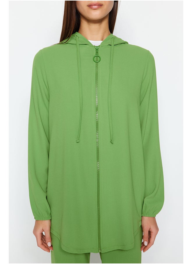 trendyol - Green Hooded Zippered Cardigan-Trousers Woven Bottom-Top Set TCTSS22US0026 - Image 1