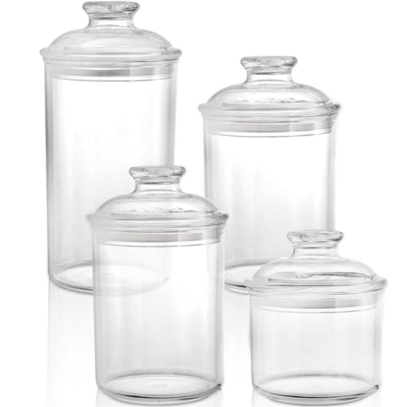 4 Pack Clear Plastic Apothecary Jars, Storage Canisters with Airtight Lids, Cotton Ball Holder for Bathroom, Candy, Cookie Organizer, for Bath Salt, Vanity, 33 Oz, 23 Oz, 13 Oz - Image 5