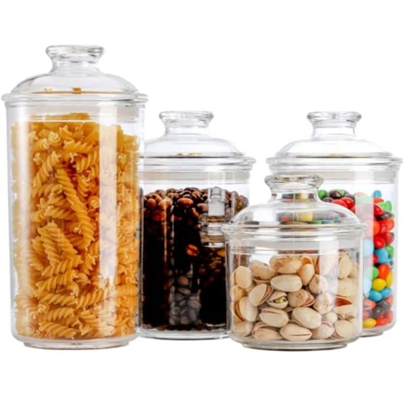 4 Pack Clear Plastic Apothecary Jars, Storage Canisters with Airtight Lids, Cotton Ball Holder for Bathroom, Candy, Cookie Organizer, for Bath Salt, Vanity, 33 Oz, 23 Oz, 13 Oz - Image 2