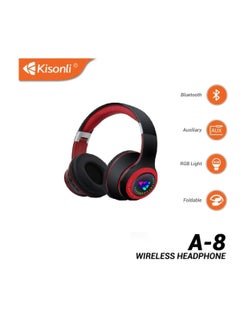 KISONLI A-8 Wireless Bluetooth Headset With Colorful RGB Light And Stereo Bass For Gaming Gamer Headset - Red - pzsku/Z9ECFB0614893FAD5214AZ/45/_/1726577762/b3160bf1-a5b1-4aa8-80e0-d895d2d1800e