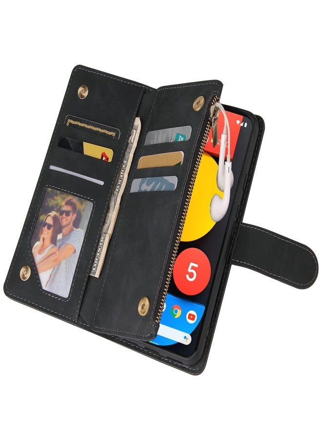Asuwish Compatible with Google Pixel 5a 5G Wallet Case Tempered Glass Screen Protector and Leather Flip Cover Card Holder Cell Phone Cases for Pixel5a5G Pixel5a a5 G5 Pixle 5a5G 2021 Women Men Black - Image 4