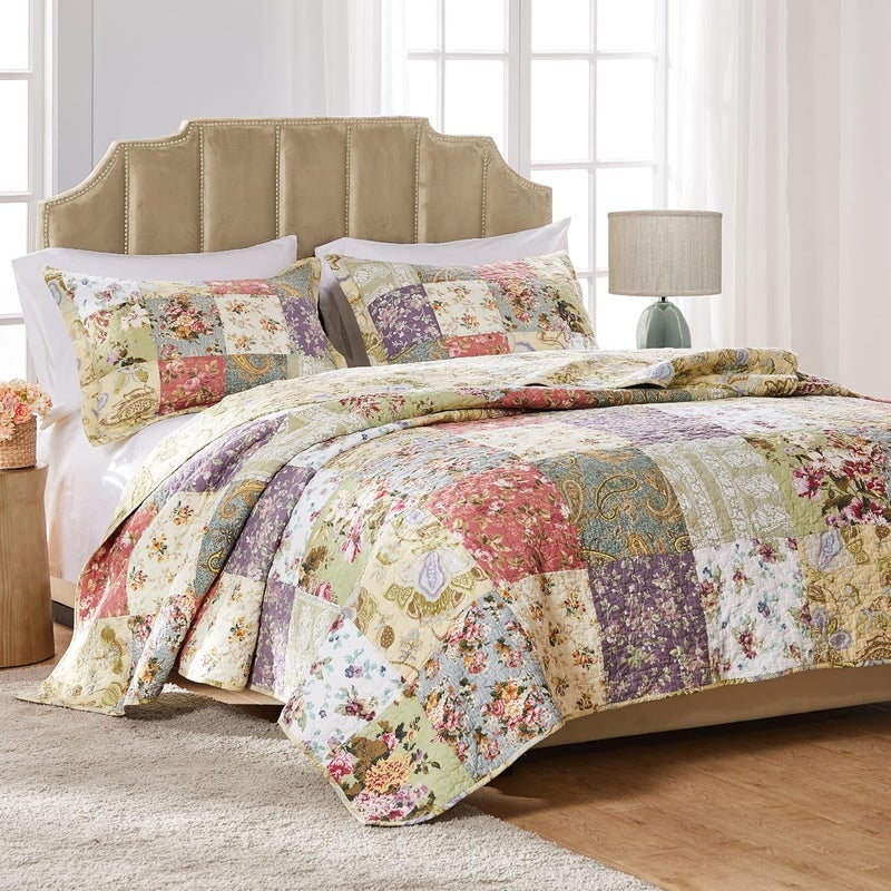 Greenland Home Blooming Prairie 100% Cotton Authentic Patchwork Reversible Quilt Set, King/California King (3 Piece), Multicolor/Assorted - Image 1