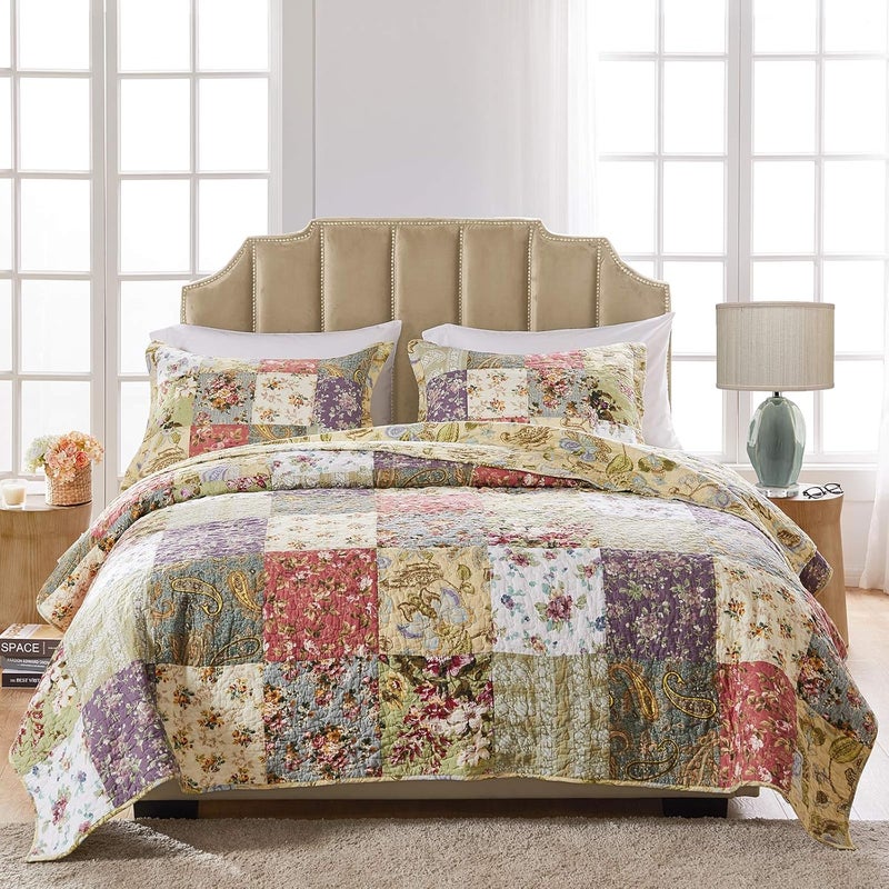 Greenland Home Blooming Prairie 100% Cotton Authentic Patchwork Reversible Quilt Set, King/California King (3 Piece), Multicolor/Assorted - Image 2