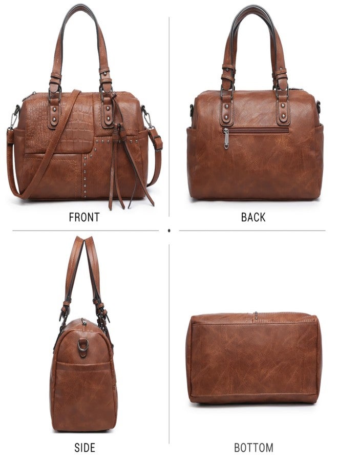 Dasein Women Soft Vegan Leather Barrel Bags Large Hobo Top Handle Work Totes Satchel Handbags Shoulder Purse (Coffee) - Image 2