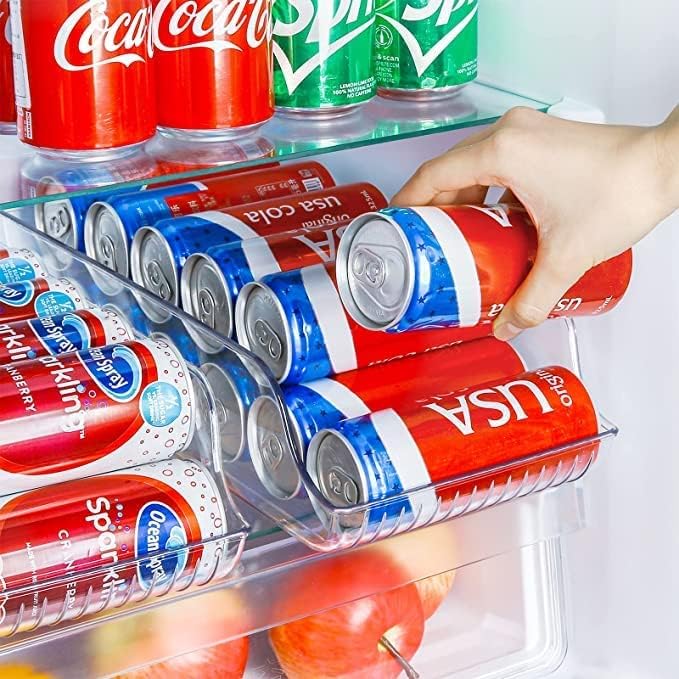 منظم علب مشروبات للثلاجة قابل للتكديس - حاوية تخزين طعام شفافة خالية من BPA للثلاجة والمطبخ (34.5 × 13.8 × 9.5 سم) - Image 2