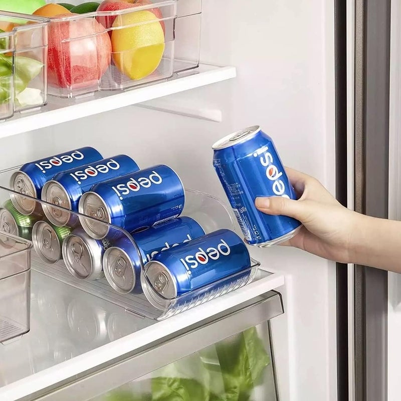 منظم علب مشروبات للثلاجة قابل للتكديس - حاوية تخزين طعام شفافة خالية من BPA للثلاجة والمطبخ (34.5 × 13.8 × 9.5 سم) - Image 3
