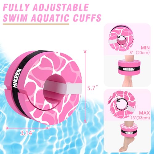 Hikeen Swim Aquatic Cuffs,High-Density EVA Water Aerobics Float Ring Fitness Pool Exercise Weights Set, Water Ankles Arms Belts with Adjustable Float for Swim Fitness Training (Pink) - Image 4