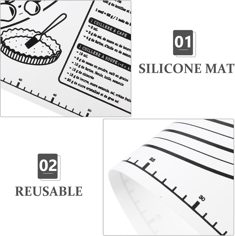 Silicone Baking Mat with Measurement Marks, Thickened Non-stick Dough Rolling Pad 40x29.5cm, White Multi-function Kitchen Countertop Mat for Kneading and Baking - Image 3