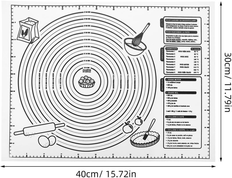 Silicone Baking Mat with Measurement Marks, Thickened Non-stick Dough Rolling Pad 40x29.5cm, White Multi-function Kitchen Countertop Mat for Kneading and Baking - Image 2