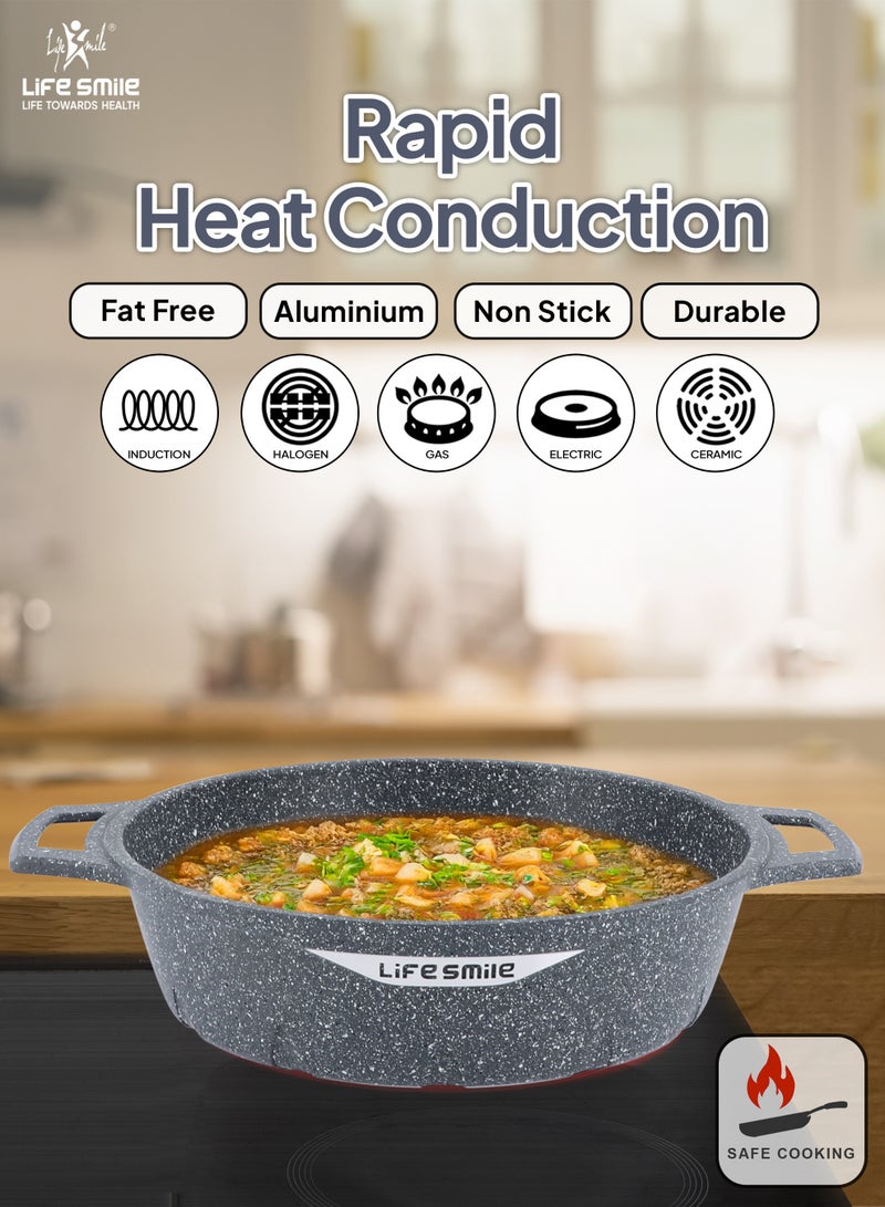 Life Smile وعاء ضحل غير لاصق من الجرانيت 40 سم مع غطاء زجاجي | قاعدة تحريض | طلاء جرانيت متعدد الطبقات | سعة 9.6 لتر - Image 5