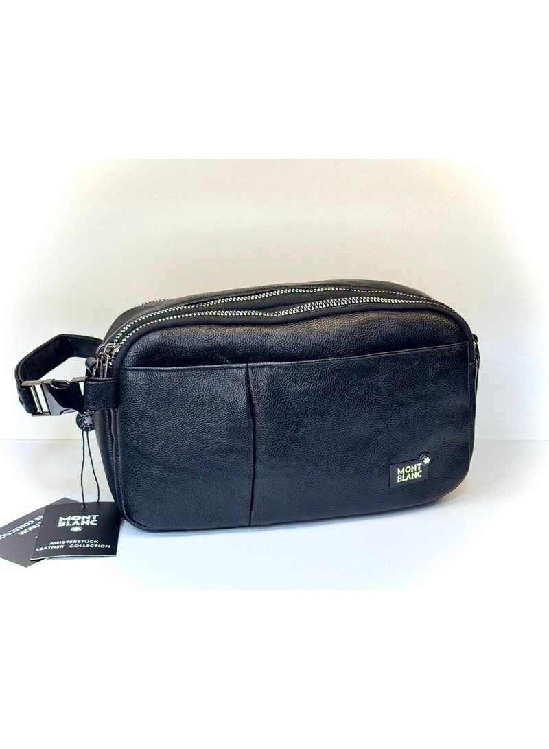 مون بلان حقيبة يد رجالي جلد من مون بلان مع سوار يد – أسود