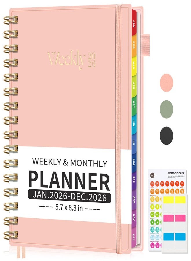 EMSHOI 2026 Planner，Weekly and Monthly, 6x8in, College Organizer Notebook, School Supplies for Student Teacher Classroom, Pink - Image 1