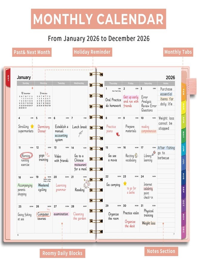 EMSHOI 2026 Planner，Weekly and Monthly, 6x8in, College Organizer Notebook, School Supplies for Student Teacher Classroom, Pink - Image 4
