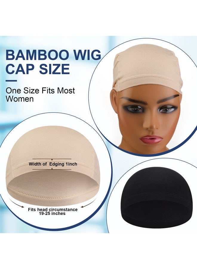 4 Pcs Bamboo Fiber Wig Cap Bamboo Wig Liner Cap For Women Hairloss Elastic Breathable Bald Cap Under Wigs (Black, Beige)