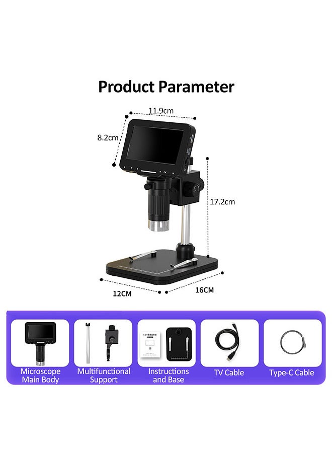 Lepmerk - LP043H 4.3 Inches IPS HD Screen Digital Microscope Industrial Microscope TV HD Output Compatible with PC Wins and MAC OS System - Image 1